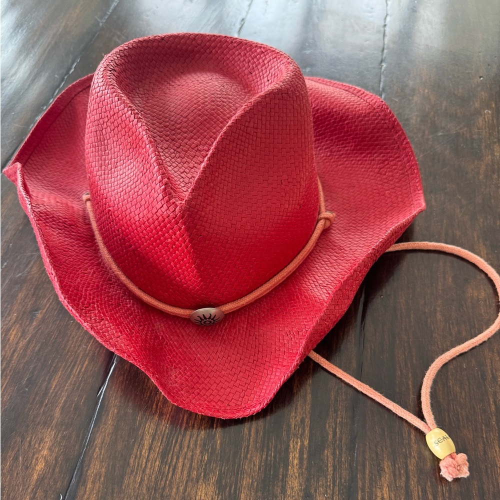Scala Vibrant Red Woven Hat With Cord New